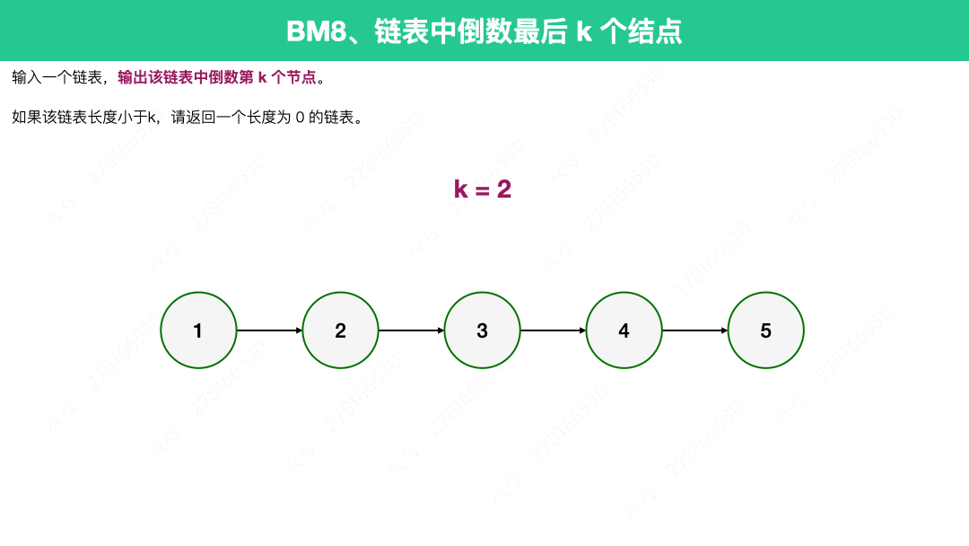 BM8、链表中倒数最后k个结点